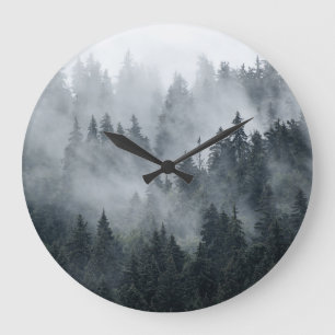 Grande Horloge Ronde Paysage de montagne Misty Style Vintage