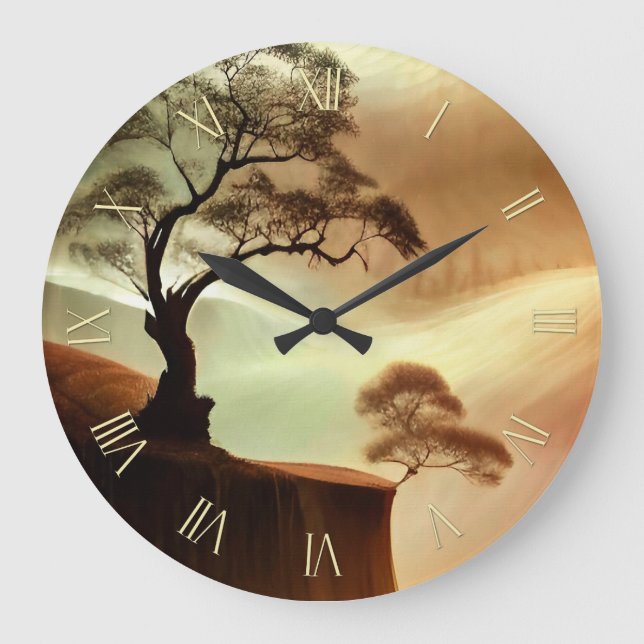 Grande Horloge Ronde Paysage des arbres du désert (Recto)