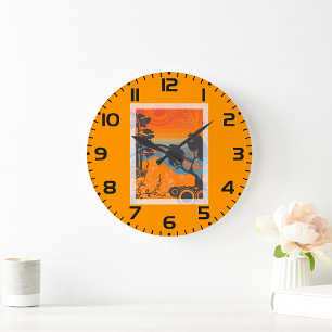 Grande Horloge Ronde Paysage forestier abstrait au coucher du soleil ré
