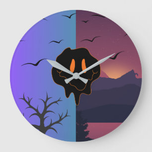 Grande Horloge Ronde Paysage Jour & Nuit Visage Sourire Fondue Trippy M