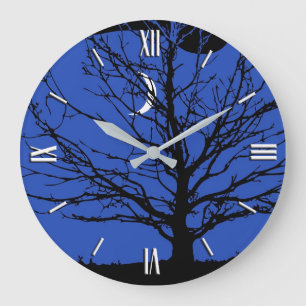Grande Horloge Ronde Paysage lunaire en bleu et noir de Cobalt
