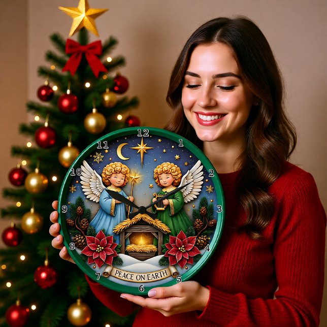 Grande Horloge Ronde Peace Angel Nativity Harp (Créateur téléchargé)