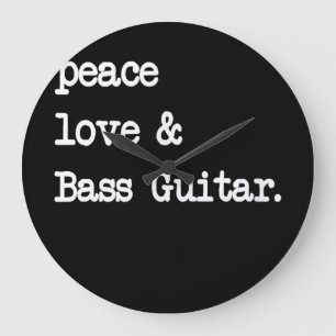 Grande Horloge Ronde Peace Love & Basse Guitare Musicien Guitaris