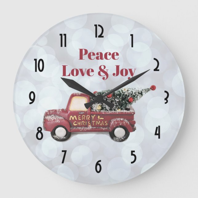 Grande Horloge Ronde Peace Love & Joy Toy Camion Joyeux Noël (Recto)