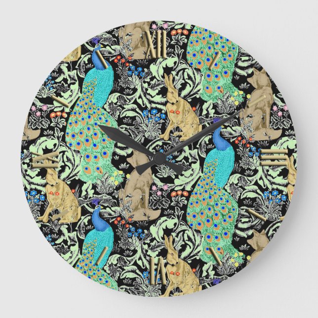 Grande Horloge Ronde Peacock Art Nouveau Impression, Turquoise & Neutra (Recto)