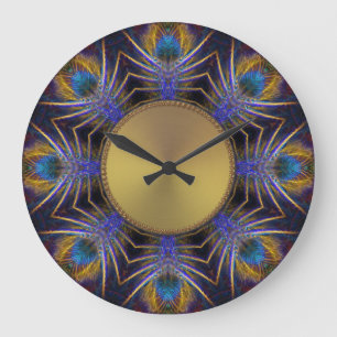 Grande Horloge Ronde Peacock Fractal Web Feathers Wall Clock