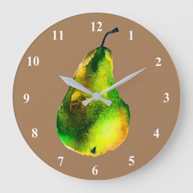 Grande Horloge Ronde Pear aquarelle fruit vert (Recto)