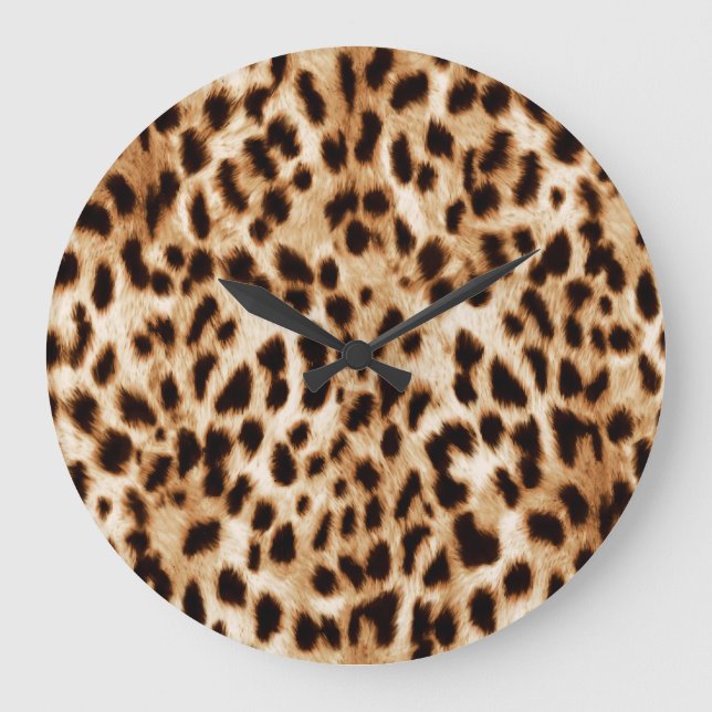 Grande Horloge Ronde Peau de léopard, authentique Motif de la faune. (Recto)