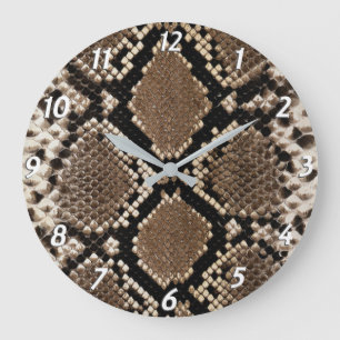Grande Horloge Ronde Peau de serpent de python de Faux
