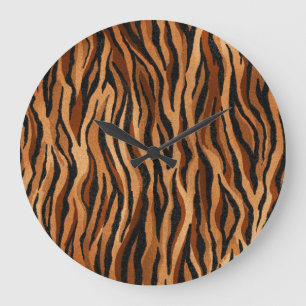 Grande Horloge Ronde Peau de tigre : motif sans couture dessiné à la ma