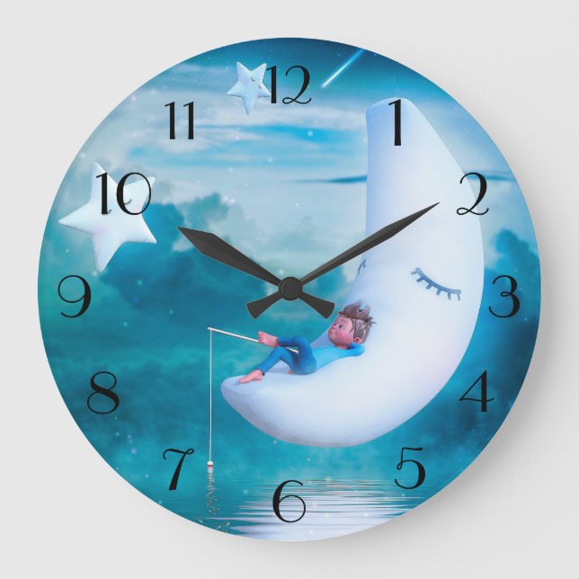 Grande Horloge Ronde Pêche à l'Imaginaire sur la lune (Recto)