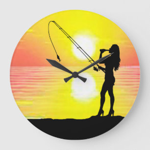 Grande Horloge Ronde Pêche de fille de rêve de pêcheur
