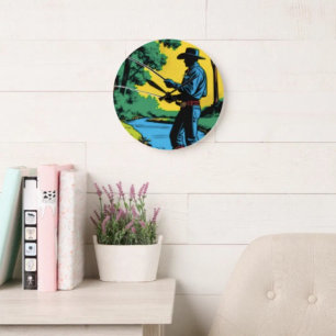 Grande Horloge Ronde Pêcheur sur la rive