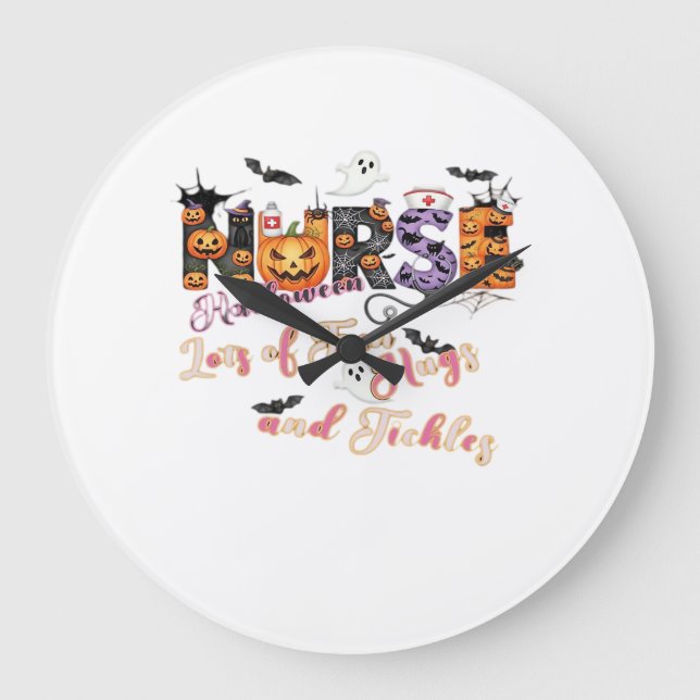 Grande Horloge Ronde Pédiactrics Infirmière Amusement Halloween Design  (Recto)