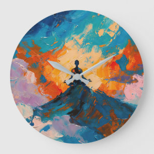 Grande Horloge Ronde peinture à l'huile Art du Yoga (#4)
