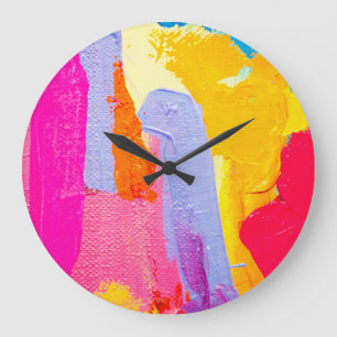Grande Horloge Ronde Peinture à l'huile originale : coloré Abstrait