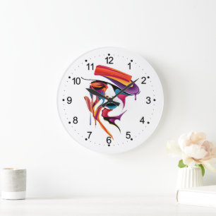 Grande Horloge Ronde Peinture Abstraite Casquette colorée
