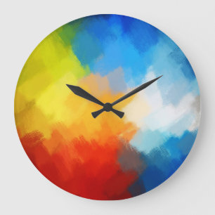 Grande Horloge Ronde Peinture Abstraite   Coloré rétro