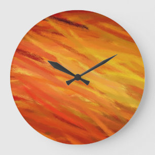 Grande Horloge Ronde Peinture Abstraite orange jaune