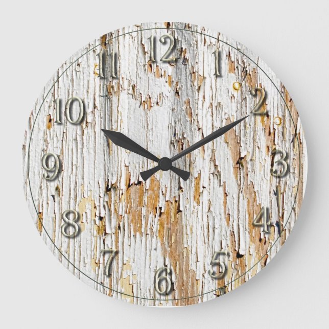 Grande Horloge Ronde Peinture blanche Peeling Abstrait (Recto)
