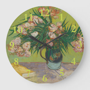 Grande Horloge Ronde Peinture de fleur d'oléandre de Vincent Van Gogh