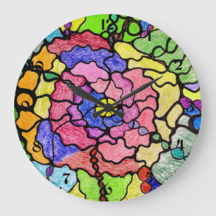 Grande Horloge Ronde Peinture de fleurs colorée merveilleuse d'art abst