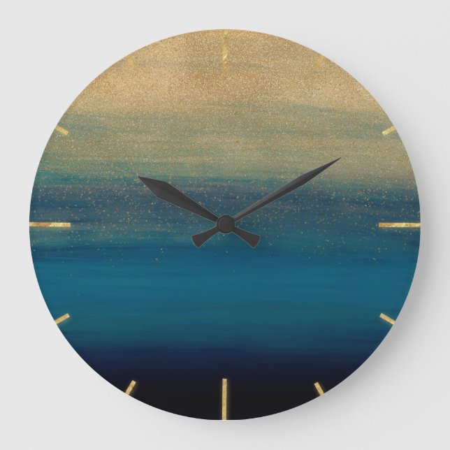 Grande Horloge Ronde Peinture de pinceau doré moderne (Recto)