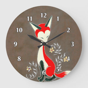 Grande Horloge Ronde Peinture de renard moderne et artistique mignonne