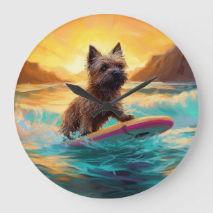 Grande Horloge Ronde Peinture de Surf sur Plage de Terrier Cairn