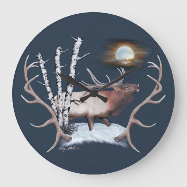 Grande Horloge Ronde Peinture Majestic Bull Elk (Recto)