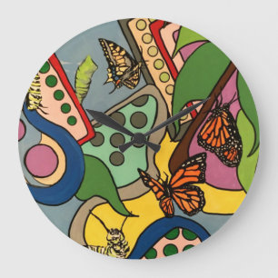 Grande Horloge Ronde peinture Mid-Century Abstract Butterfly Factory su