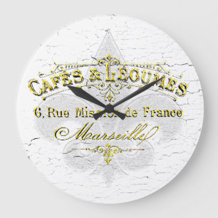 Grande Horloge Ronde peinture patinée du café Fleur-De-lis
