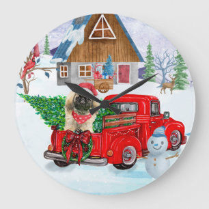 Grande Horloge Ronde Pekingese Chien dans la livraison de Noël Camion N