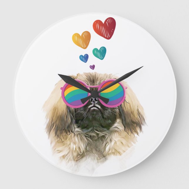 Grande Horloge Ronde Pekingese Dog with Hearts Saint-Valentin (Recto)