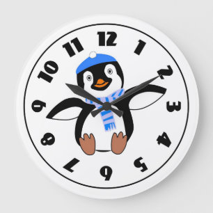 Grande Horloge Ronde Penguin Wearing A Scarf Clock