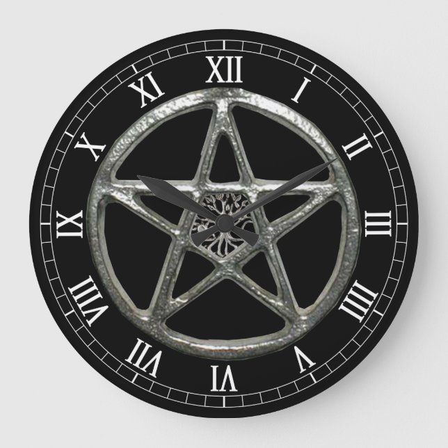 Grande Horloge Ronde Pentacle Tree Of Life Round Roman Numerals Clock (Recto)