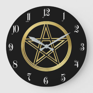 Grande Horloge Ronde Pentagramme doré