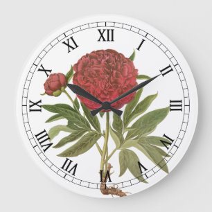 Grande Horloge Ronde Peonies vintages, Fleurs de pivoines par Basilius 