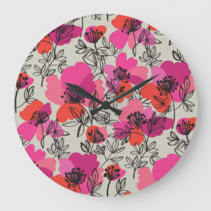 Grande Horloge Ronde Peony Floral Vintage Motif sans joint.
