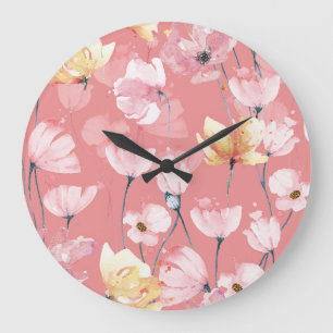 Grande Horloge Ronde Pépites Pastel : Aquarelle Florale Sans Seamless.