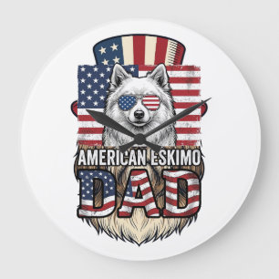 Grande Horloge Ronde Père Esquimau Américain Patriotique Vintage Chien