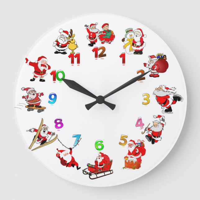 Grande Horloge Ronde Père Noël amusant Noël (Recto)