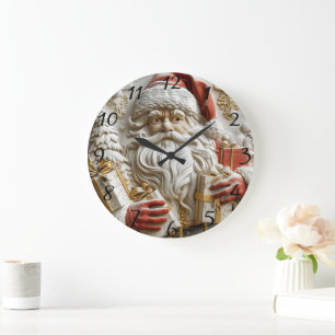 Grande Horloge Ronde Père Noël avec des cadeaux pour un joyeux Noël
