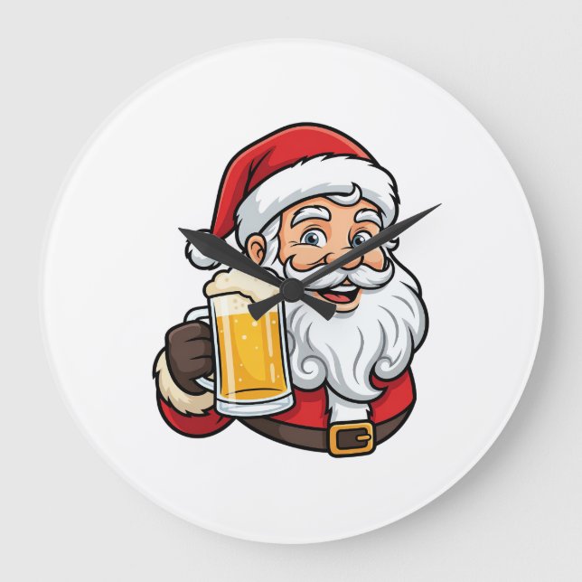 Grande Horloge Ronde Père Noël buvant de la bière Graphique de Noël (Recto)