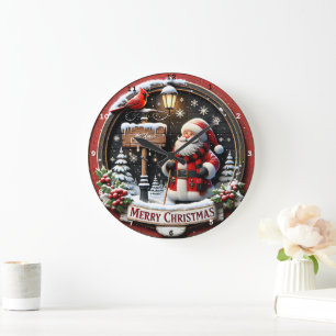 Grande Horloge Ronde Père Noël Cardinal's Winter Welcome Vintage Christ