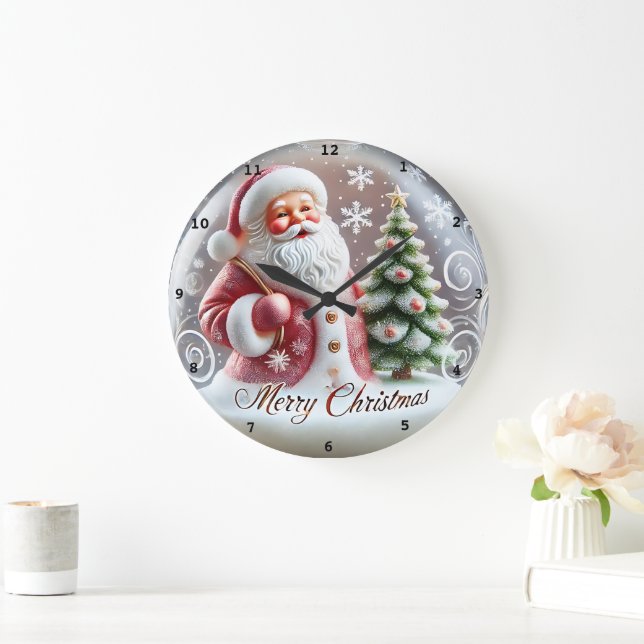 Grande Horloge Ronde Père Noël Festif Tree" - Mur de Noël joyeux (Maison)