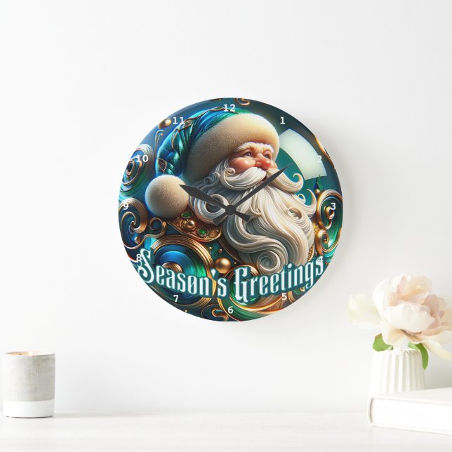 Grande Horloge Ronde Père Noël Festive Time" - Mur de Noël classique (Maison)