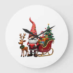Grande Horloge Ronde Père Noël Gnome Lumière de Noël Chevauchant le Tra