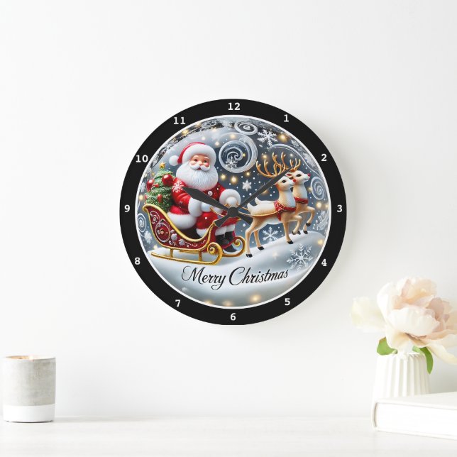 Grande Horloge Ronde Père Noël Grand Sleigh Ride" - Noël classique (Maison)