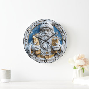 Grande Horloge Ronde Père Noël joyeux avec cadeaux de Noël